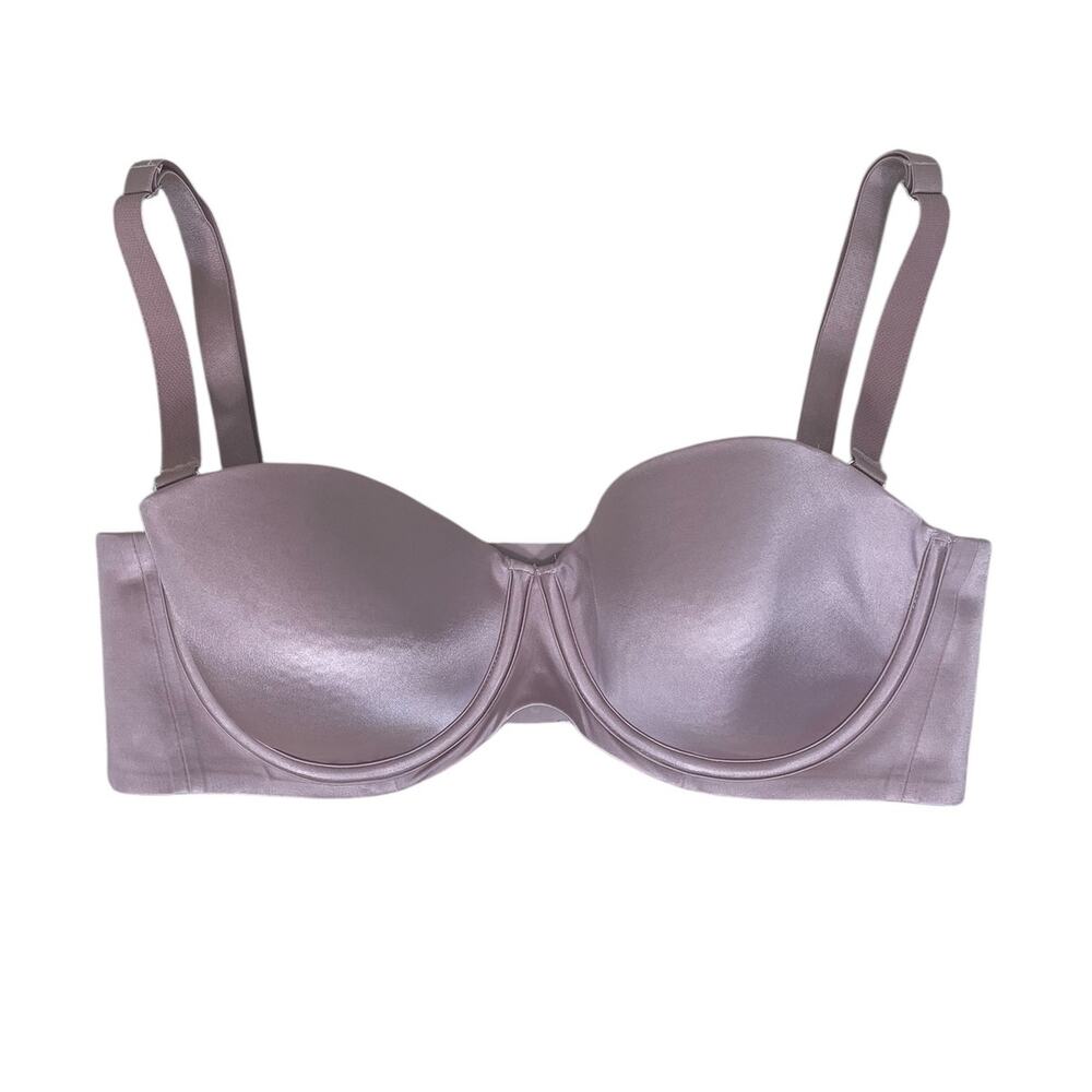 soma vanishing convertible purple satin strapless bra 36D